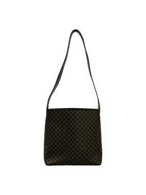 Celine Shoulder Bag Macadam Pattern Circle Logo Black Brown Leather
